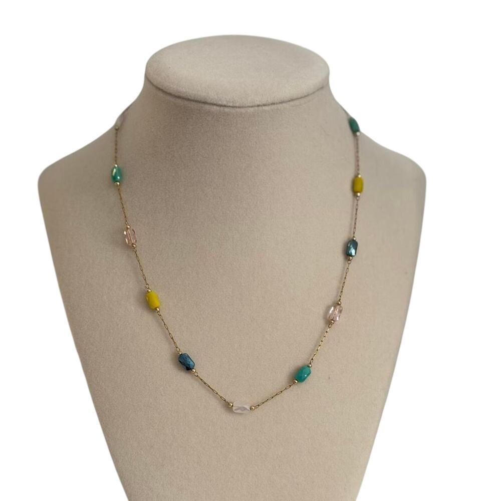Colorful Beaded Gold Necklace Women Dainty Chain Minimalist Boho Jewelry - Picture 4 of 4